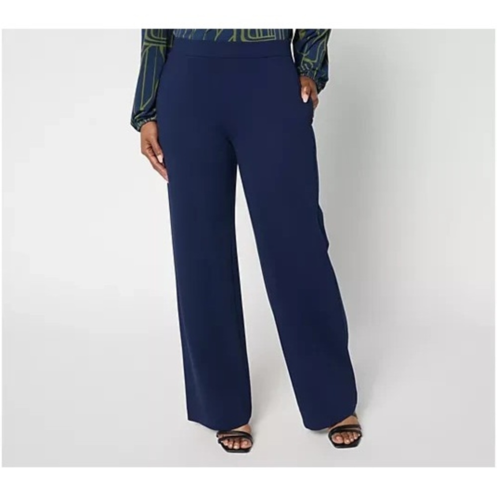 Susan Graver Weekend Ponte Regular Wide Leg Pants Navy, X-Large